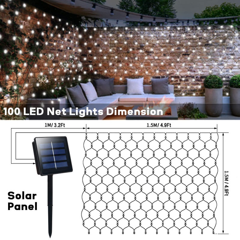 echosari Solar Net Lights Outdoor, 100 LED 5Ft x 5Ft Bush Net Light Outdoor Mesh Lights Auto On/Off 8 Modes for Tree Fence Wall Roof Backyard Bush Decor (Cool White) - Image 5